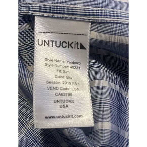 UNTUCKit Men's Blue Plaid Slim Fit Wrinkle Free Cotton Button Up Shirt Size 2XL - Picture 9 of 13
